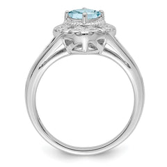 Sterling Silver Rhodium Aquamarine Square Ring - 4