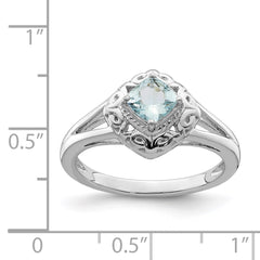 Sterling Silver Rhodium Aquamarine Square Ring - 4