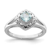 Sterling Silver Rhodium Aquamarine Square Ring - 4