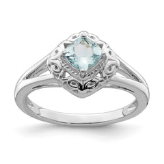 Sterling Silver Rhodium Aquamarine Square Ring - 2