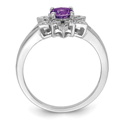Sterling Silver Rhodium-plated Diamond & Amethyst Ring - 30