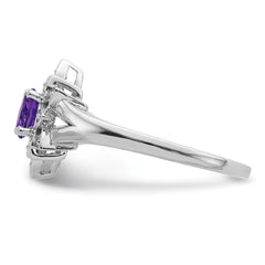 Sterling Silver Rhodium-plated Diamond & Amethyst Ring - 30