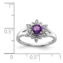 Sterling Silver Rhodium-plated Diamond & Amethyst Ring - 30