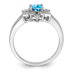 Sterling Silver Rhodium Diam. & Light Blue Topaz Ring - 3