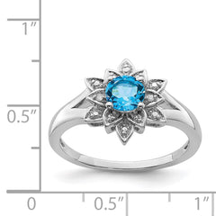 Sterling Silver Rhodium Diam. & Light Blue Topaz Ring - 13
