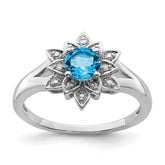 Sterling Silver Rhodium Diam. & Light Blue Topaz Ring - 13