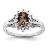 Sterling Silver Rhodium Diam. & Smoky Quartz Ring - 37