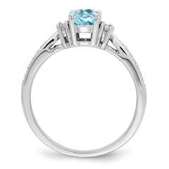 Sterling Silver Rhodium Diam. & Light Blue Topaz Ring - 15
