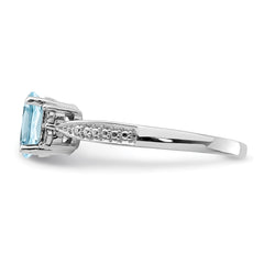 Sterling Silver Rhodium Diam. & Light Blue Topaz Ring - 14
