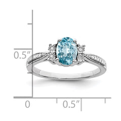 Sterling Silver Rhodium Diam. & Light Blue Topaz Ring - 16
