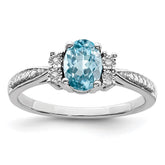 Sterling Silver Rhodium Diam. & Light Blue Topaz Ring - 14