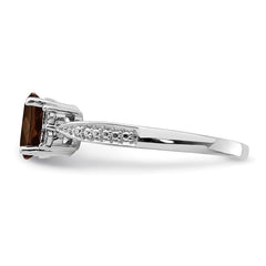 Sterling Silver Rhodium Diam. & Smoky Quartz Ring - 35