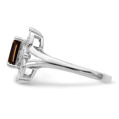 Sterling Silver Rhodium Diam. & Smoky Quartz Ring - 41