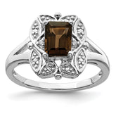 Sterling Silver Rhodium Diam. & Smoky Quartz Ring - 27