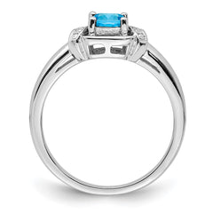 Sterling Silver Rhodium Diam. & Light Blue Topaz Ring - 10
