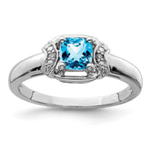 Sterling Silver Rhodium Diam. & Light Blue Topaz Ring - 8