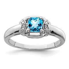 Sterling Silver Rhodium Diam. & Light Blue Topaz Ring - 9