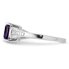 Sterling Silver Rhodium-plated Diamond & Amethyst Ring - 26