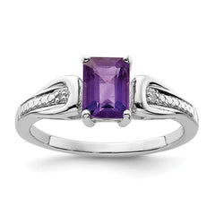 Sterling Silver Rhodium-plated Diamond & Amethyst Ring - 36