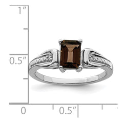Sterling Silver Rhodium Diam. & Smoky Quartz Ring - 43