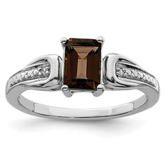Sterling Silver Rhodium Diam. & Smoky Quartz Ring - 43