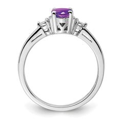 Sterling Silver Rhodium-plated Diamond & Amethyst Ring - 33