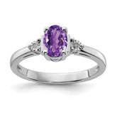 Sterling Silver Rhodium-plated Diamond & Amethyst Ring