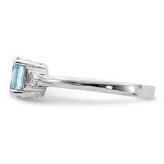 Sterling Silver Rhodium Diam. & Light Blue Topaz Ring - 11