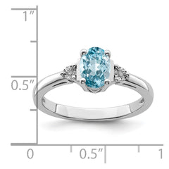 Sterling Silver Rhodium Diam. & Light Blue Topaz Ring - 11