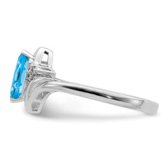 Sterling Silver Rhodium Diam. & Light Blue Topaz Ring - 20