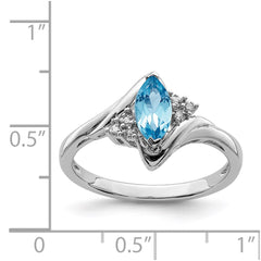 Sterling Silver Rhodium Diam. & Light Blue Topaz Ring - 5