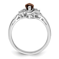 Sterling Silver Rhodium Diam. & Smoky Quartz Ring - 2