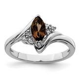 Sterling Silver Rhodium Diam. & Smoky Quartz Ring - 2