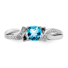 Sterling Silver Rhodium Light Swiss Blue Topaz & Diam. Ring - 2