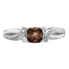 Sterling Silver Rhodium Smoky Quartz Diam. Ring - 3