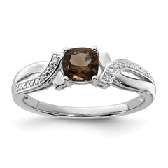 Sterling Silver Rhodium Smoky Quartz Diam. Ring - 3