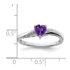 Sterling Silver Rhodium-plated Amethyst Diamond Ring - 6