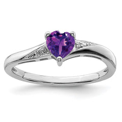 Sterling Silver Rhodium-plated Amethyst Diamond Ring - 9