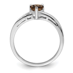 Sterling Silver Rhodium Smoky Quartz Diam. Ring - 9