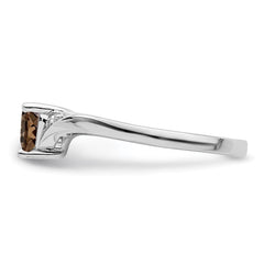 Sterling Silver Rhodium Smoky Quartz Diam. Ring - 2