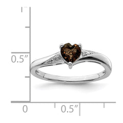 Sterling Silver Rhodium Smoky Quartz Diam. Ring - 9