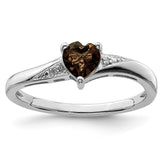 Sterling Silver Rhodium Smoky Quartz Diam. Ring - 2