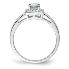 Sterling Silver Rhodium Green Quartz Diam. Ring - 7