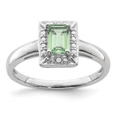 Sterling Silver Rhodium Green Quartz Diam. Ring - 7