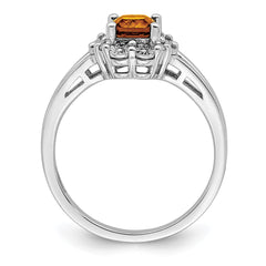 Sterling Silver Rhodium Whiskey Quartz Diam. Ring - 4