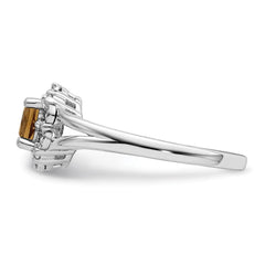 Sterling Silver Rhodium Whiskey Quartz Diam. Ring - 2