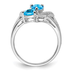 Sterling Silver Rhodium Blue Topaz Diam. Ring - 2