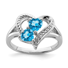 Sterling Silver Rhodium Blue Topaz Diam. Ring - 3