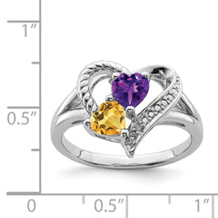Sterling Silver Rhodium Amethyst & Citrine Diam. Ring - 2