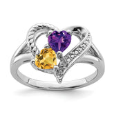 Sterling Silver Rhodium Amethyst & Citrine Diam. Ring - 4